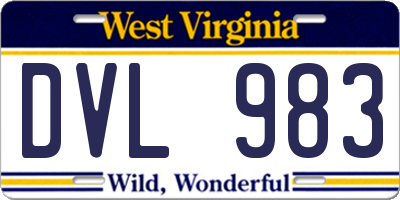 WV license plate DVL983