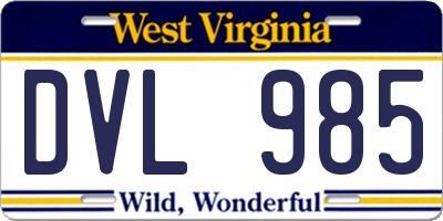 WV license plate DVL985