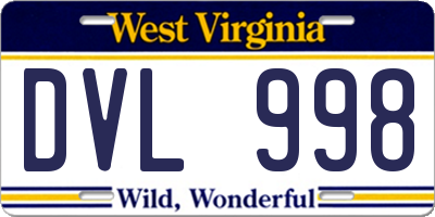 WV license plate DVL998