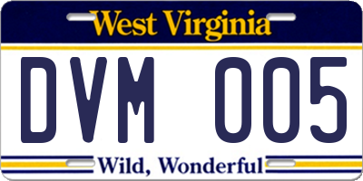 WV license plate DVM005