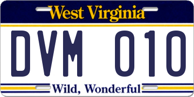 WV license plate DVM010