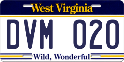 WV license plate DVM020