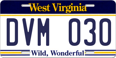 WV license plate DVM030