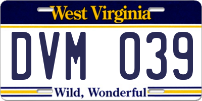 WV license plate DVM039