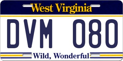 WV license plate DVM080