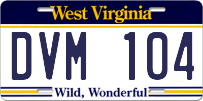 WV license plate DVM104