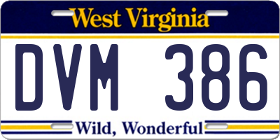 WV license plate DVM386