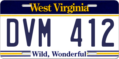 WV license plate DVM412