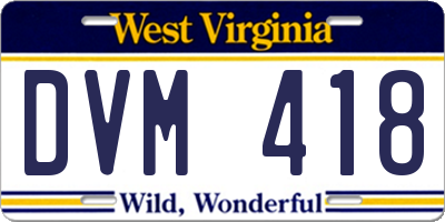 WV license plate DVM418