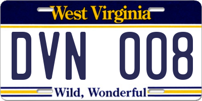 WV license plate DVN008