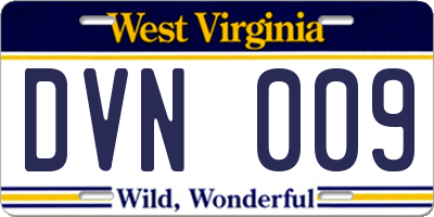 WV license plate DVN009
