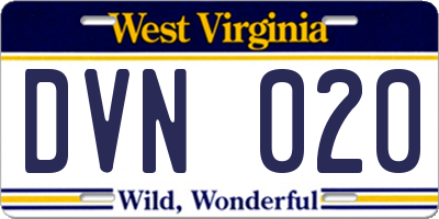 WV license plate DVN020