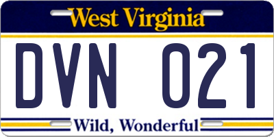 WV license plate DVN021