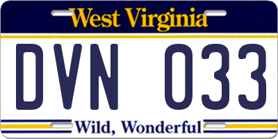 WV license plate DVN033
