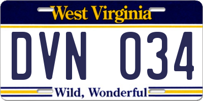 WV license plate DVN034