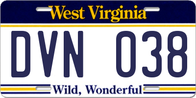 WV license plate DVN038