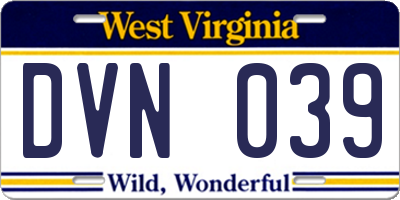 WV license plate DVN039