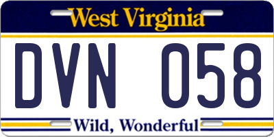 WV license plate DVN058