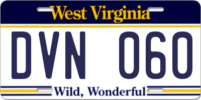 WV license plate DVN060