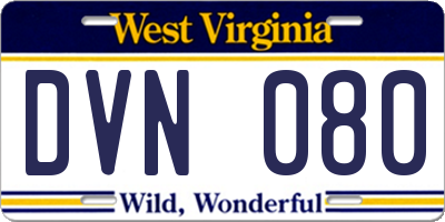 WV license plate DVN080