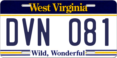 WV license plate DVN081