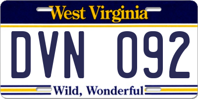 WV license plate DVN092