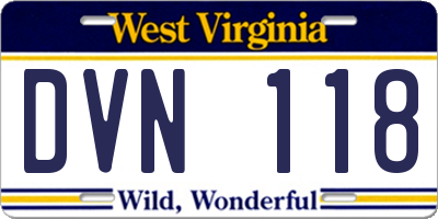 WV license plate DVN118