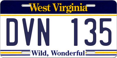 WV license plate DVN135