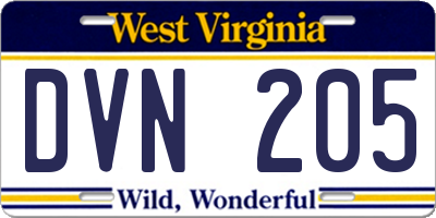 WV license plate DVN205
