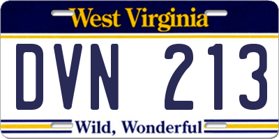 WV license plate DVN213