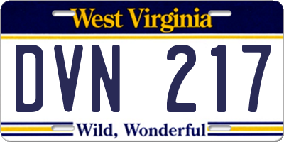 WV license plate DVN217