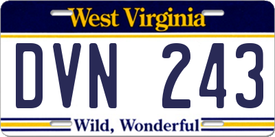 WV license plate DVN243