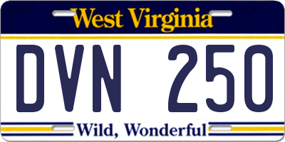 WV license plate DVN250