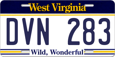 WV license plate DVN283