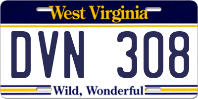 WV license plate DVN308