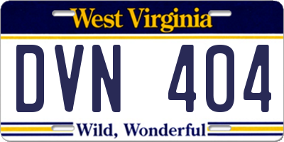 WV license plate DVN404