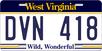 WV license plate DVN418