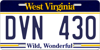 WV license plate DVN430