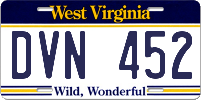 WV license plate DVN452