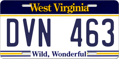 WV license plate DVN463