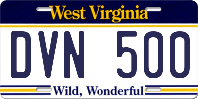 WV license plate DVN500