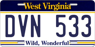 WV license plate DVN533