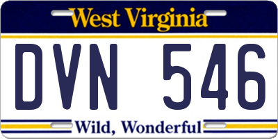 WV license plate DVN546