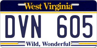 WV license plate DVN605