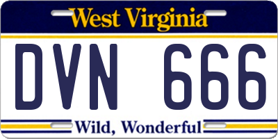 WV license plate DVN666