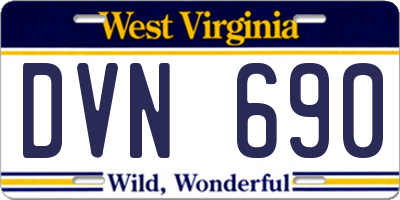 WV license plate DVN690