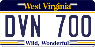 WV license plate DVN700