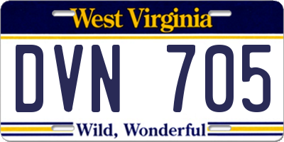 WV license plate DVN705
