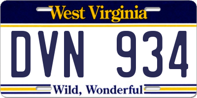 WV license plate DVN934