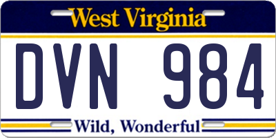 WV license plate DVN984